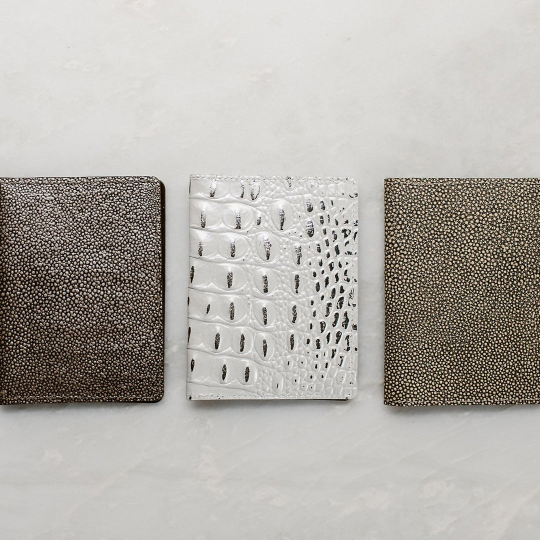 Gray Oyster Shagreen, Pearl Silver Croco, Smokey Shagreen